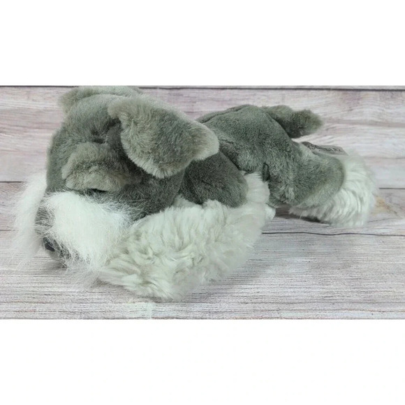 FAO Schwarz Plush Schnauzer Stuffed Animal Dog Beanbag Gray Laying 11" - Picture 1 of 4